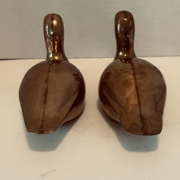 VTG Solid Brass Duck Decoy Pair 9" x 4" Figurine Bookend Paperweight Bird - Picture 5 of 16